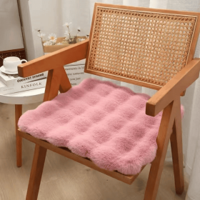 Imitation rabbit fur carpet square chair cover seat cushion, luxury rabbit fur small rug fluffy floor mat, suitable for living room sofa (Color: pink, size: 45cm)