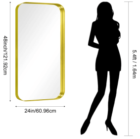 This tempered glass bathroom mirror with anti-fog and anti-break features offers a rectangular frame for wall-mounted use. Featuring a metal fram (AAR5676J22"x30": AAR6090J24"x36")