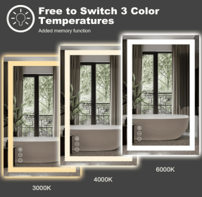 Triple Color Temperature/LED/RGB Smart Touch Control Bathroom Mirror with Tempered Glass, Adjustable Light, Fog & Shatterproof, Memory Function (S3R13874UL55"x30": S3R182101UL72"x40")