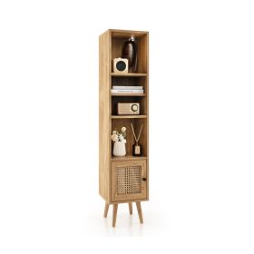 4 Tiers Rattan Storage Cabinet with Slim Design (Color: Natural)