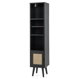 4 Tiers Rattan Storage Cabinet with Slim Design (Color: Black)