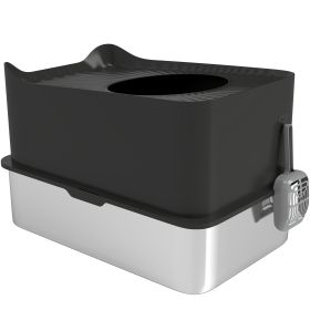 Extra Large Stainless Steel Litter Box, Enclosed Cat Litter Box With Scoop, Top Entrance, Non-slip Pads, Black (Option: Black)