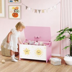 Toy Box With Lid, Safety Hinges And Groove Handles, Toy Storage Organizer For Kids, Living Room, Playroom, Pink (Option: Pink)